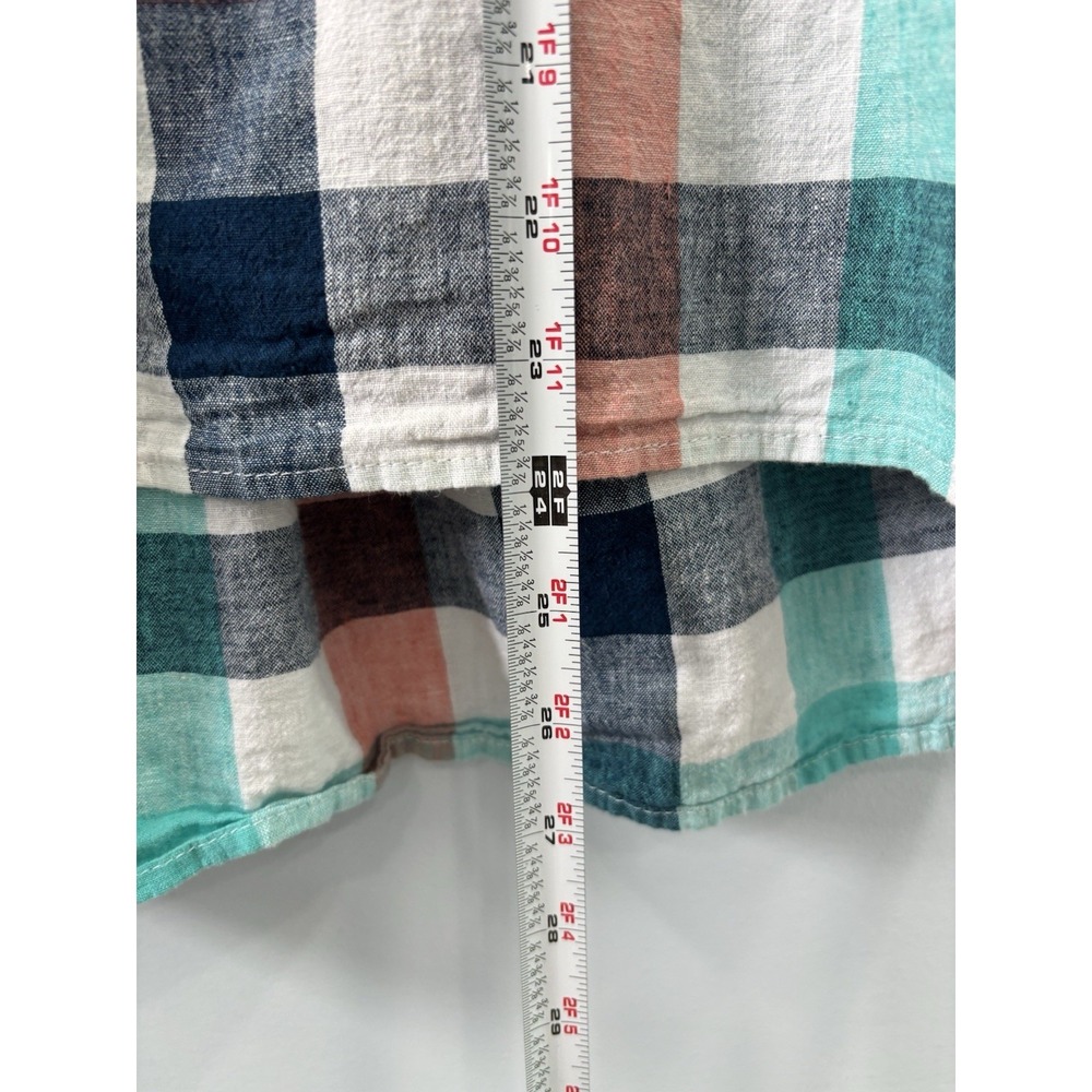St Johns Bay Women's Linen Cotton Plaid Tunic Top M Blue Boxy Resortwear - Picture 8 of 9
